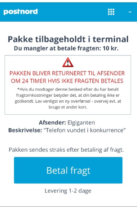 Postnord Advarer Pakke Med Telefon Gevinst Er Fup 