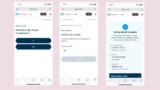 Tre smartphone-skærme viser en dansk lægehjemmeside. Den første spørger om brugerens placering, den anden om at bestille opkald, og den tredje bekræfter en vellykket anmodning - brugerne vil blive opkaldt fra 1813 med deres aftaledetaljer.