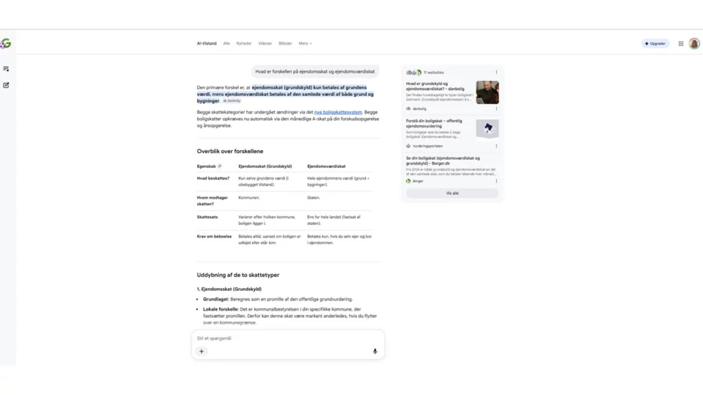 Skærmbillede af en nederlandsk regeringshjemmeside med oplysninger om miljø- og arealplaner. Siden indeholder overskrifter, fremhævede afsnit, tabeller og en sidebjælke med opdateringer om politikker, kontaktoplysninger og en søgefelt, der er drevet af kunstig intelligens.