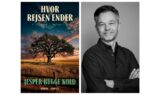 Til venstre ses et bogomslag med et træ i en mark ved solnedgang, hvor den danske titel »Hvor Rejsen Ender« af Jesper Bugge Kold er angivet – det sidste bind i hans anmelderroste slægtsfortælling. Til højre ses et sort-hvidt portræt af forfatteren, som er en smilende mand med foldede arme.