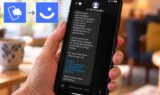 En hånd holder en smartphone, hvor der vises en falsk sms, der hævder, at en MobilePay-konto er blevet spærret, og som indeholder et mistænkeligt link.